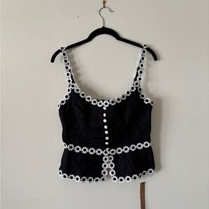 Black and White Floral Trim Women's Top